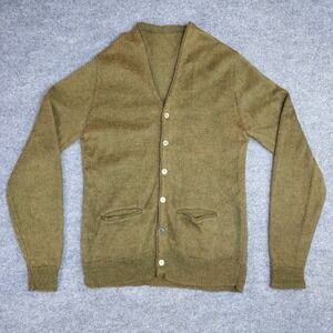 Vintage 1960s Kurt Cobain Fuzzy Mohair Knit Cardigan Sweater Women's Large Green
